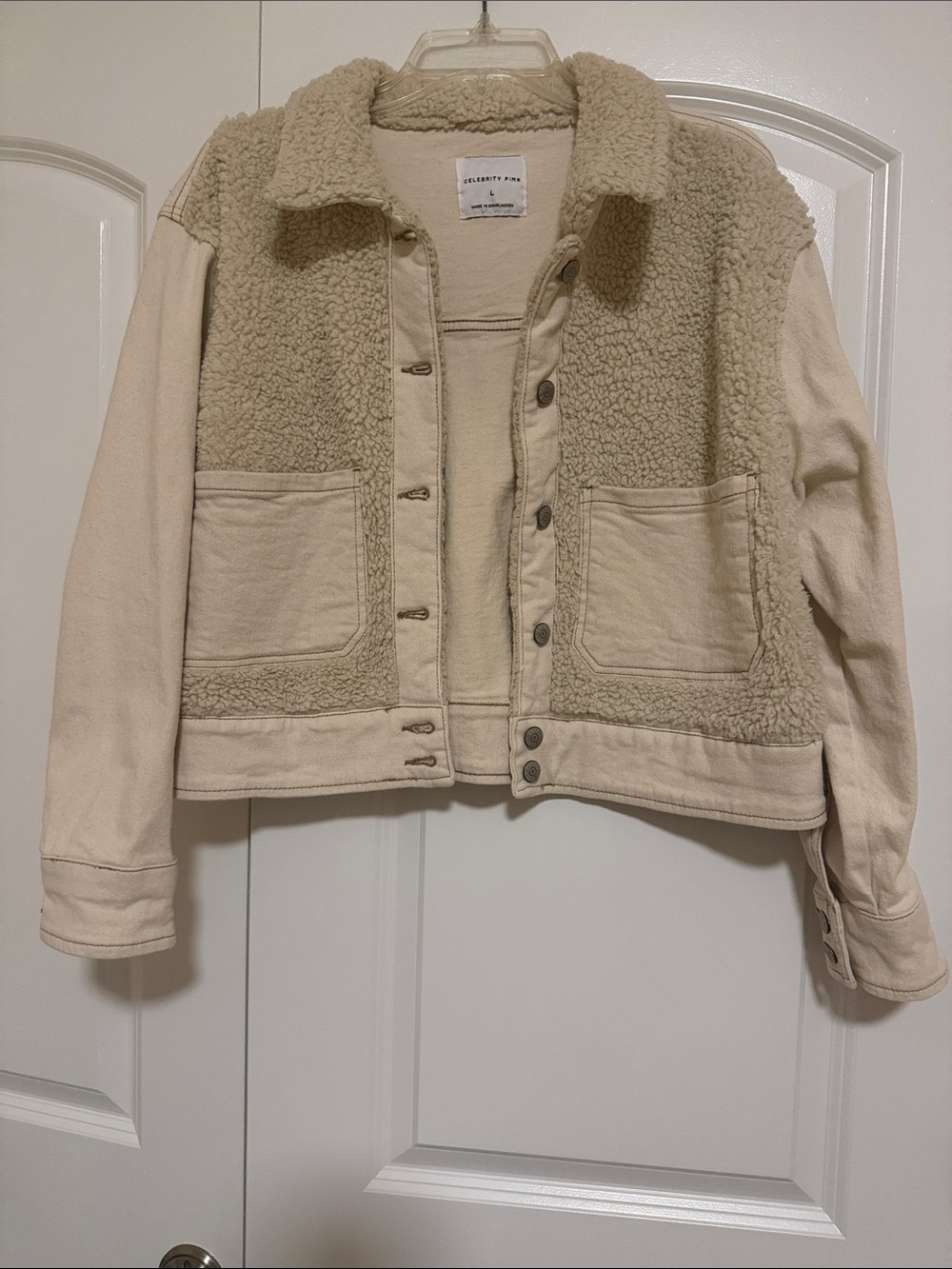 Celebrity Pink Cream Sherpa-Panel Jacket